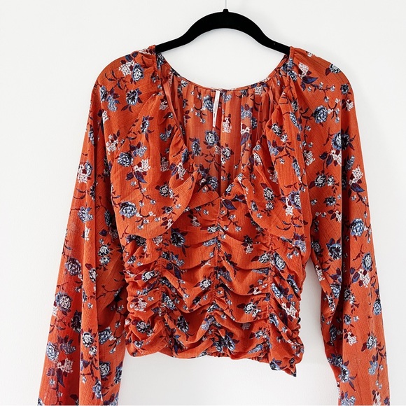 NWOT Free People New Final Rose Long Sleeve Blouse - Rust Combo XS - Picture 3 of 12